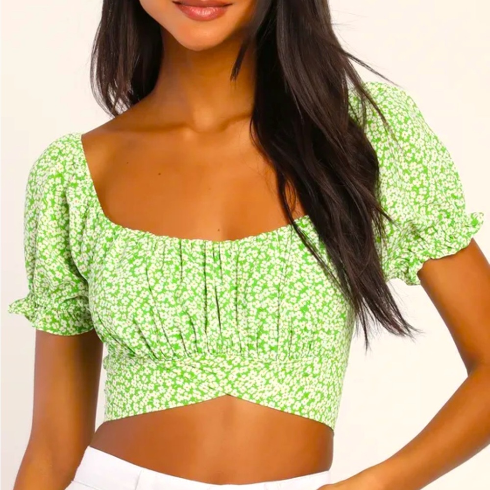 Lush Green Floral Crop Top